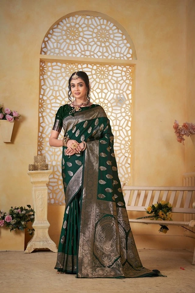 Festival Soft Silk Weaving Banarasi Jari Work Wedding Wear Sari With Blouse11-VF image 1