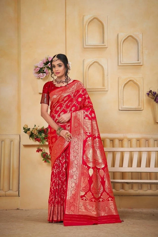 Soft Silk Weaving Banarasi Jari Work Wedding Wear Sari With Blouse 11-VF image 1