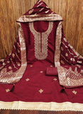 Traditional Wedding Wear Indian Roman Silk Designer Top Bottom & Dupatta 12-VF image 5