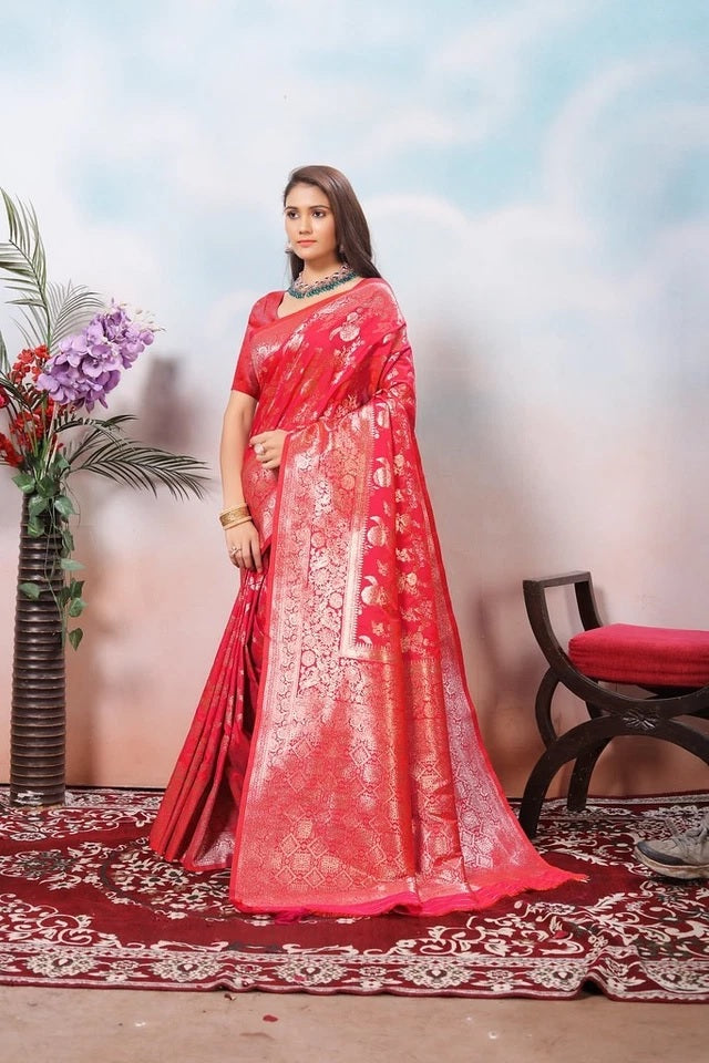 Women's Classic Soft Silk Weaving Banarasi Jari Work Sari With Blouse11-VF image 1