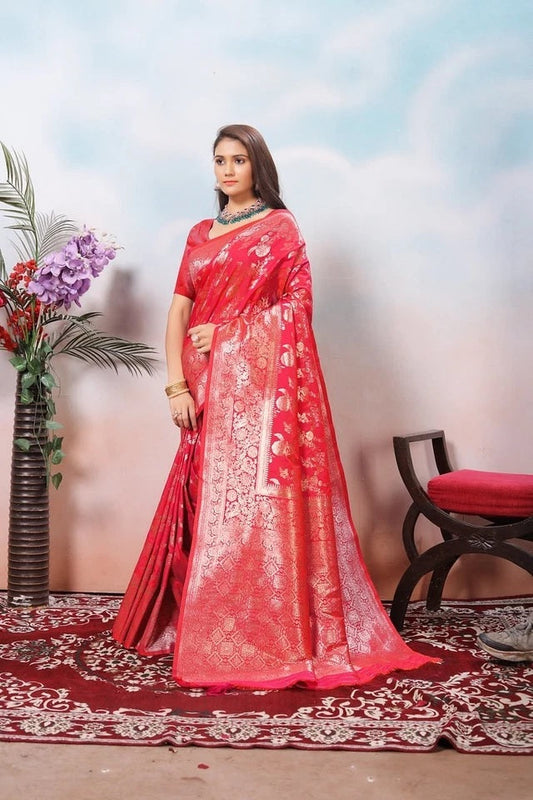 Women's Classic Soft Silk Weaving Banarasi Jari Work Sari With Blouse11-VF image 1