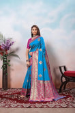 Traditional Soft Silk Jacquard Border Contras Sari With Blouse 11-VF image 1