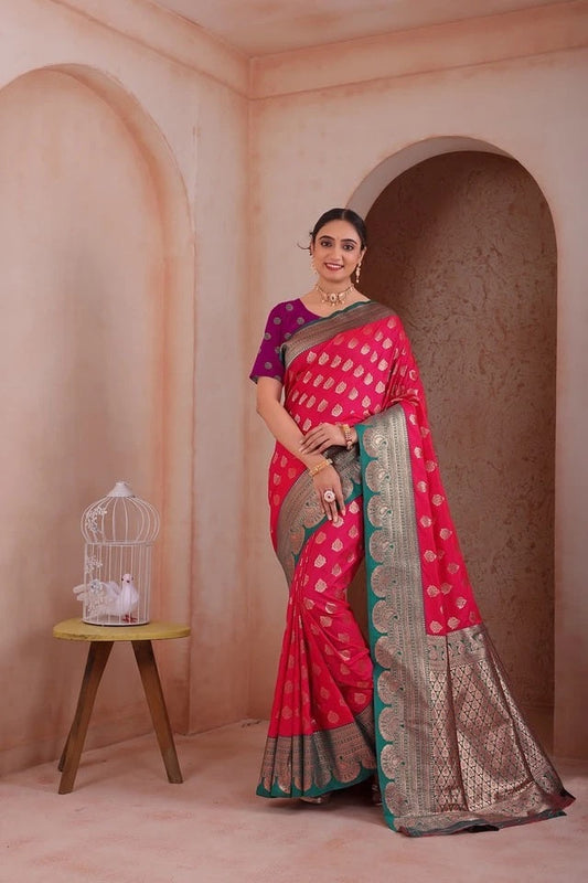 Indian Soft Silk Weaving Saree With Banarasi Jari Work With Blouse 11-VF image 1