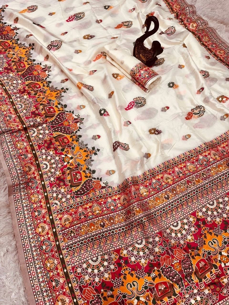 Pure Soft Rajwadi Pashmina Silk Weaving Saree Traditional Sari With Blouse 11-SS image 7
