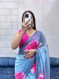 Rich And Cool Flower Print Soft Tabi Organza Look Saree With Blouse 11-VV image 5