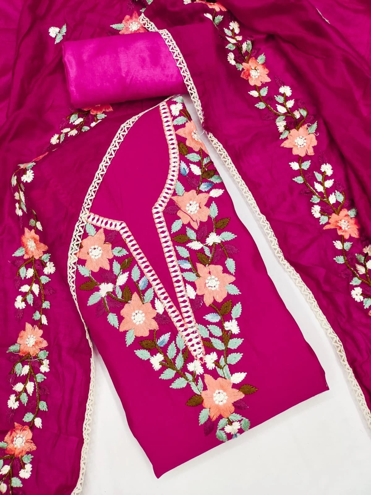 Traditional Beautiful Roman Silk Designer Top Bottom & Dupatta 12-VF image 5