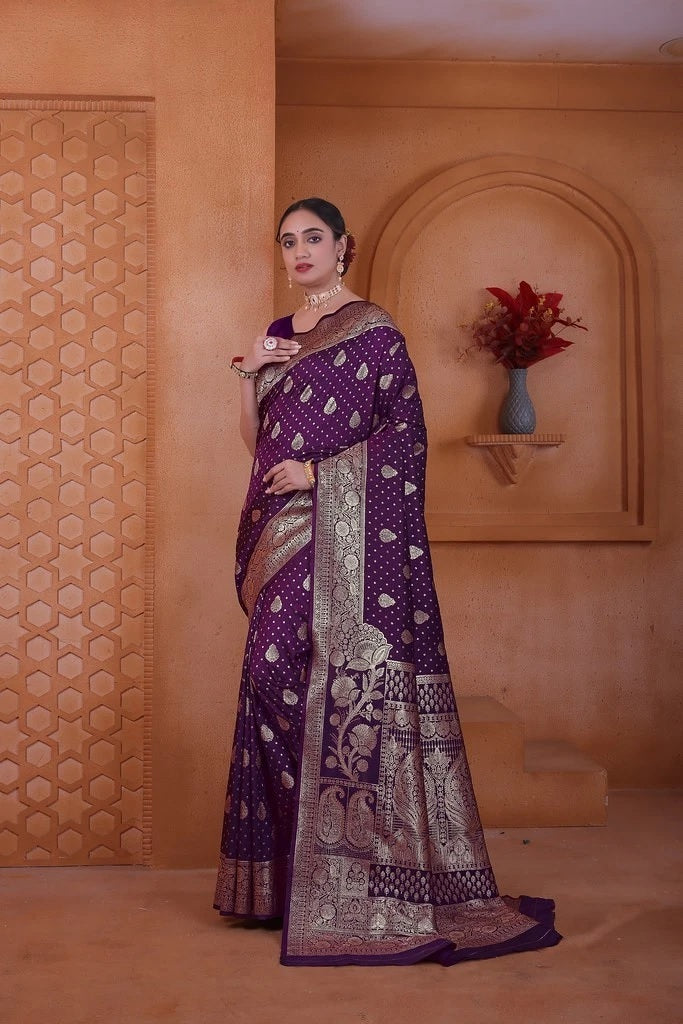 Wedding Designer Soft Silk Weaving Banarasi Sari With Blouse 11-VF image 1