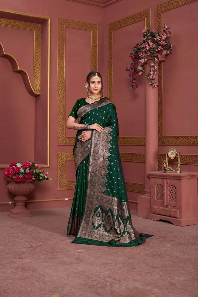 Traditional Soft Silk Weaving Banarasi Wedding Wear Sari With Blouse 11-VF image 1