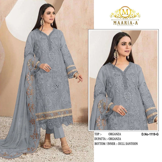Heavy Organza With Embroidery Work Top Bottom & Dupatta For Women's 12-RD image 1