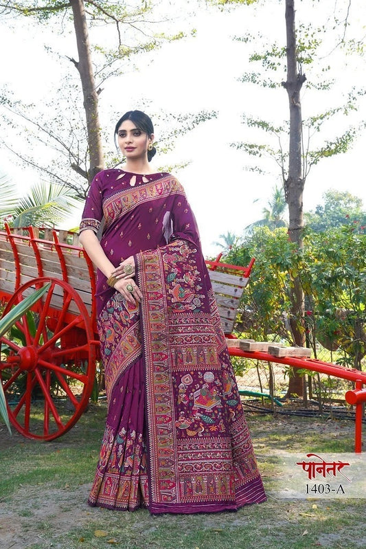 Traditional Soft Pure Silk Saree With Pashmina Design With Blouse 11-VF image 1