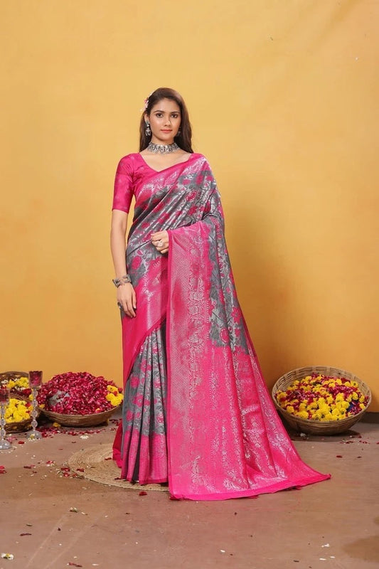 Kanjiwaram Silk With Rich Pallu Traditional Wear Sari With Blouse 11-VF image 1
