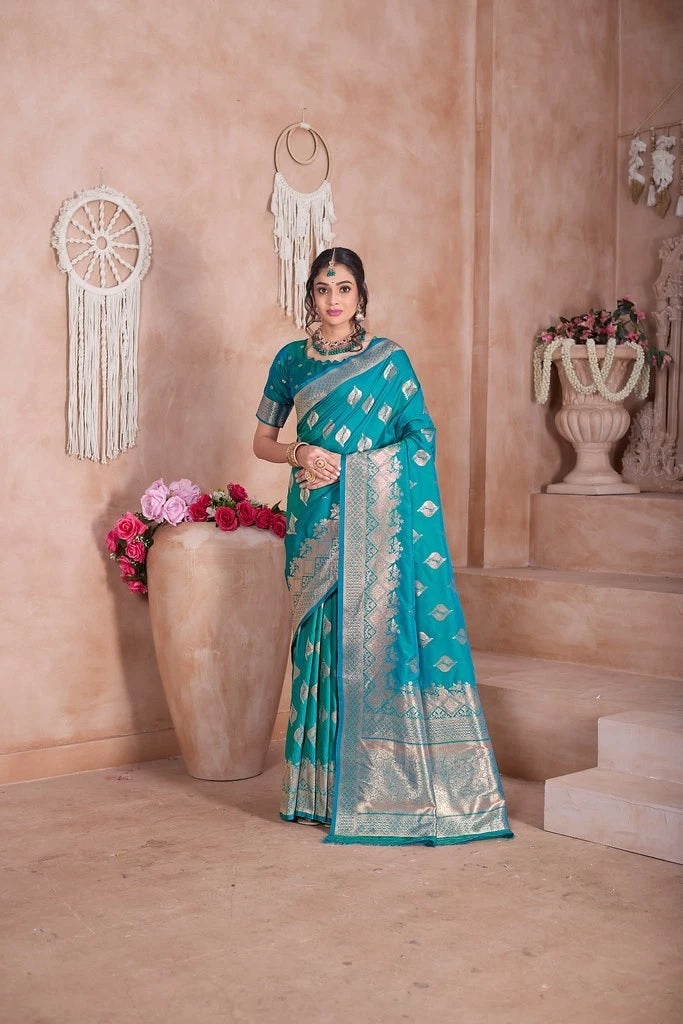 Traditional Soft Silk Indian Designer Festival Sari With Blouse 11-VF image 1