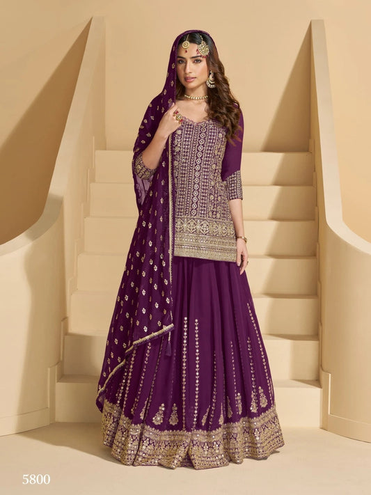Real Georgette Traditional Wedding Wear Top Lehenga/Palazzo & Duppatta 12-RD image 1