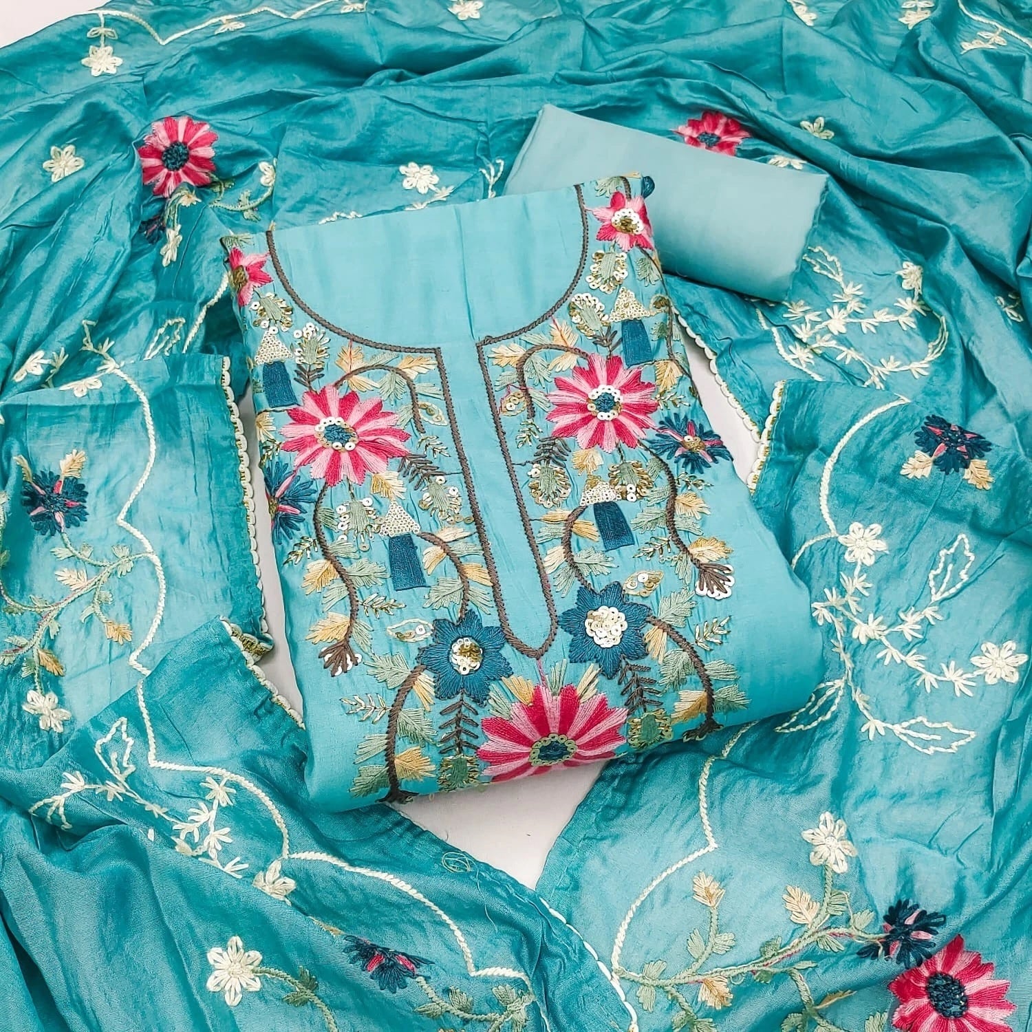 Fancy Traditional Beautiful Roman Silk Designer Top Bottom & Dupatta 12-VF image 1