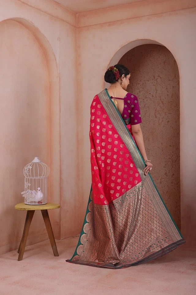 Indian Soft Silk Weaving Saree With Banarasi Jari Work With Blouse 11-VF image 9