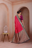 Indian Soft Silk Weaving Saree With Banarasi Jari Work With Blouse 11-VF image 9