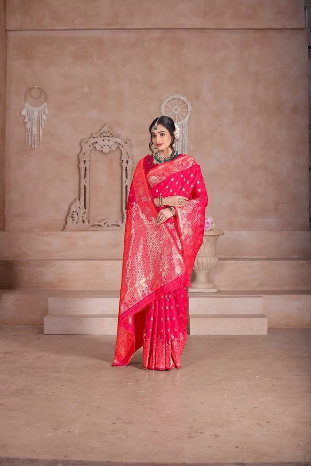 Women's Soft Silk Weaving Banarasi Jari Work Wedding Wear Sari With Blouse 11-VF image 5