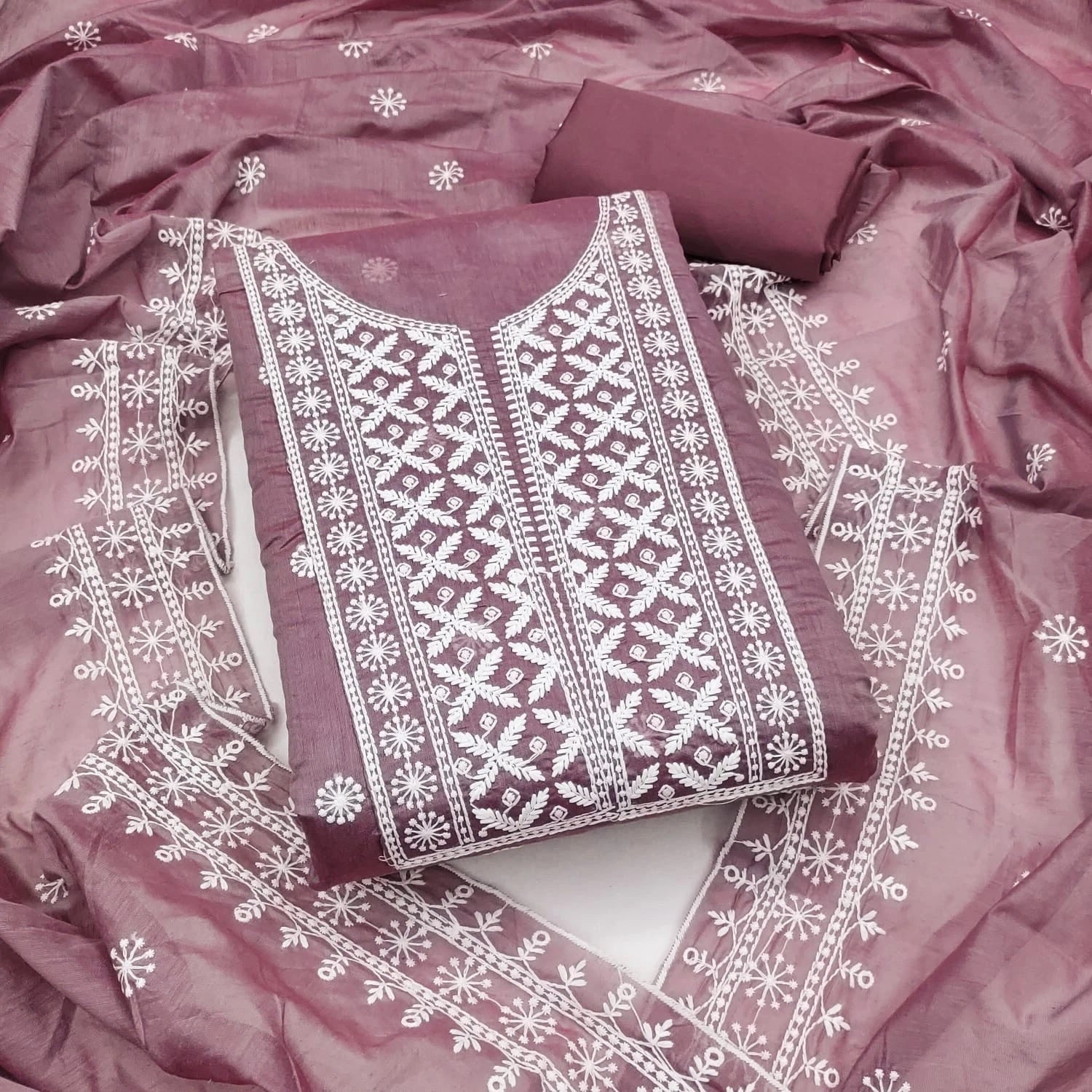 Traditional Wedding Wear Designer Indian Chanderi Work Top Bottom&Dupatta 12-VF image 1