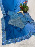 Classic Heavy Faux Georgette Dark to Light Shaded Saree With Blouse 11-RV image 6