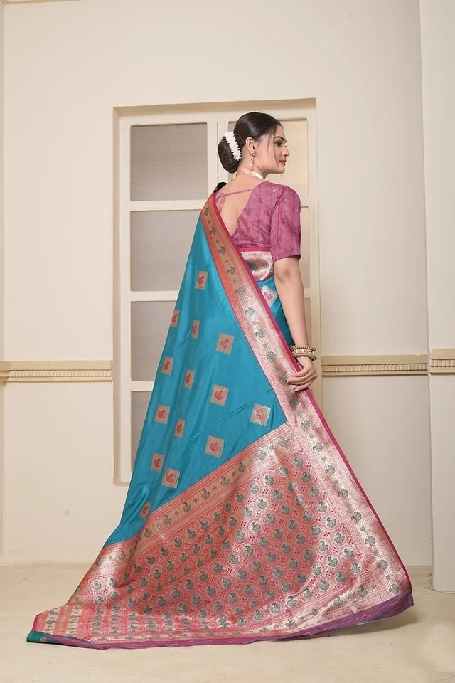 Wedding Soft Silk Saree Weaving Heavy Banarasi Pallu With Blouse 11-VF image 2