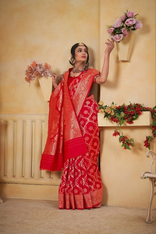 Soft Silk Weaving Banarasi Jari Work Wedding Wear Sari With Blouse 11-VF image 2
