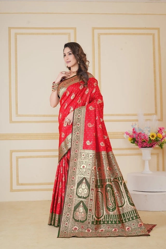 Traditionl Soft Silk Weaving Saree With Banarasi Jari Work With Blouse11-VF image 9