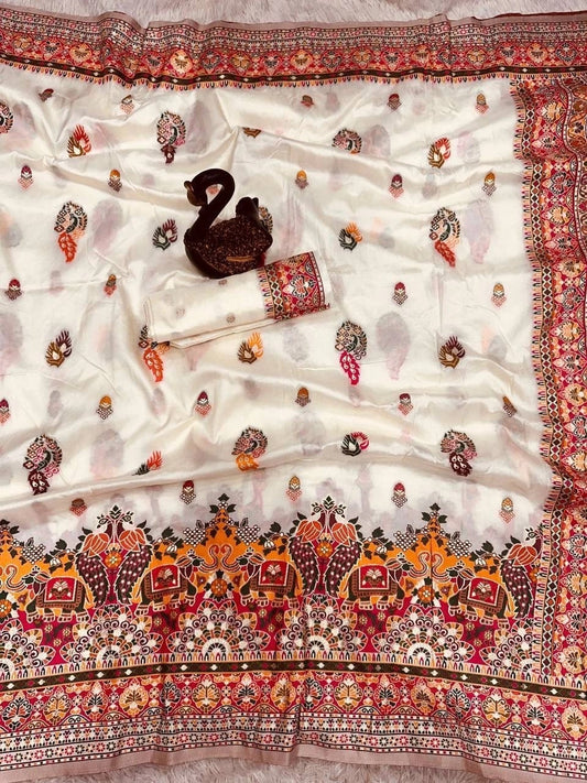 Pure Soft Rajwadi Pashmina Silk Weaving Saree Traditional Sari With Blouse 11-SS image 1