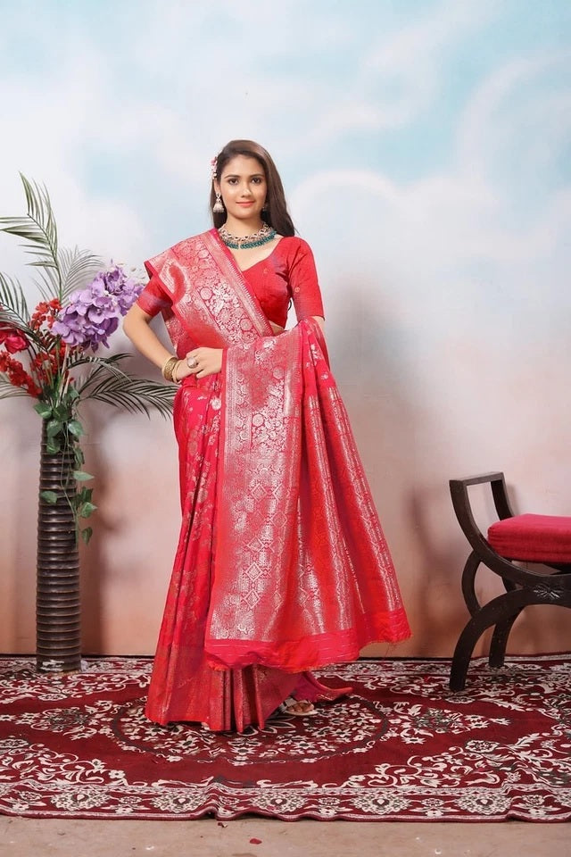 Women's Classic Soft Silk Weaving Banarasi Jari Work Sari With Blouse11-VF image 5