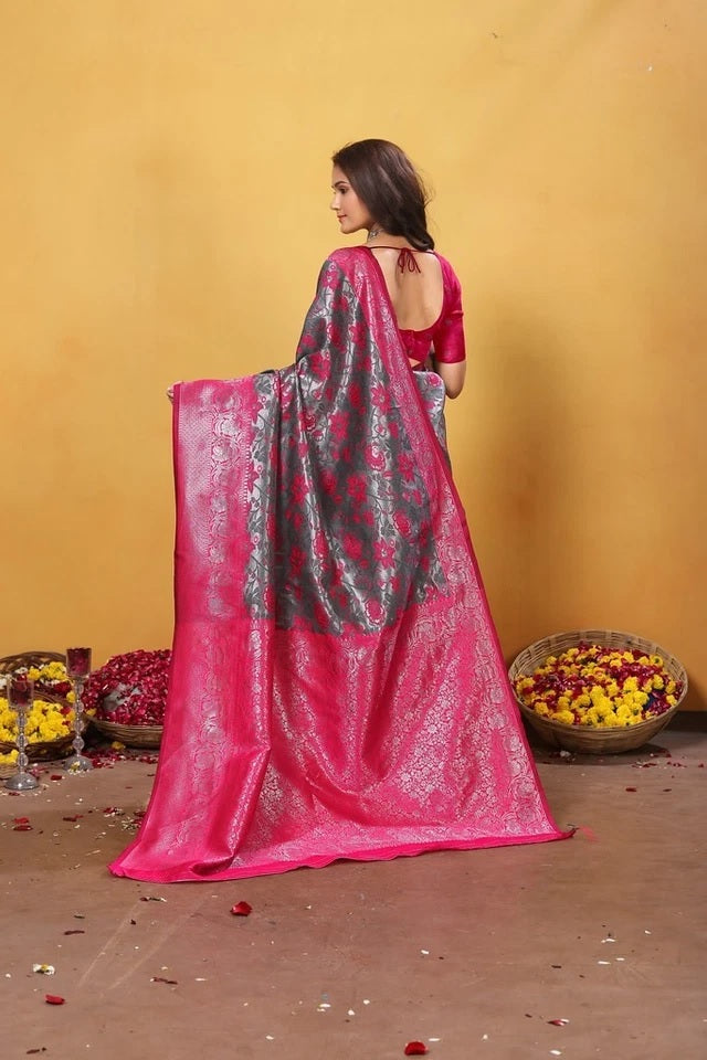 Kanjiwaram Silk With Rich Pallu Traditional Wear Sari With Blouse 11-VF image 13