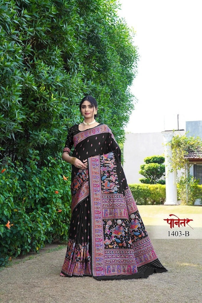 Traditional Soft Pure Silk Saree With Pashmina Design With Blouse 11-VF image 2