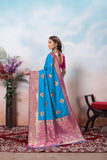 Traditional Soft Silk Jacquard Border Contras Sari With Blouse 11-VF image 9