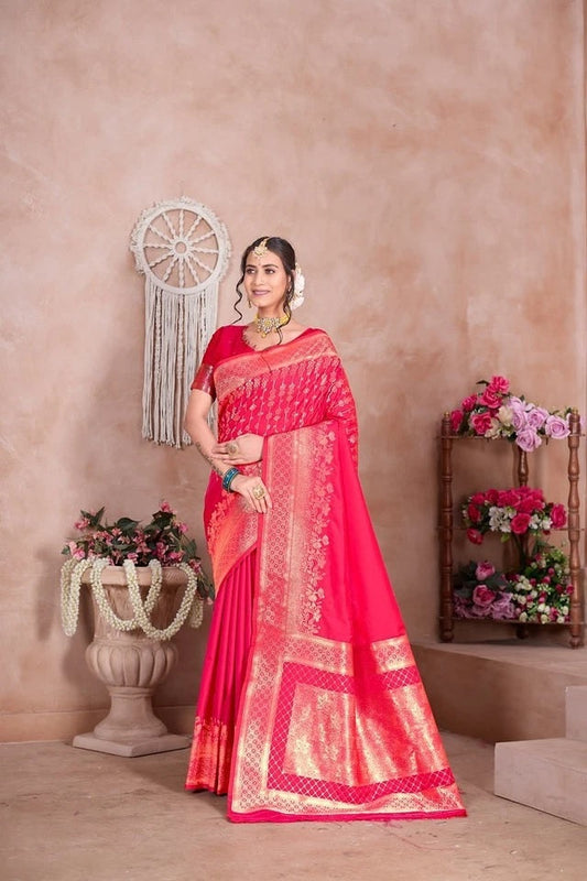 Soft Silk Weaving Banarasi Jari Work Wedding Wear Sari With Blouse 11-VF image 1