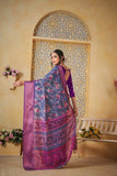 Traditional Colourful Pure Linen Digital Print Saree With Blouse11-VF image 6