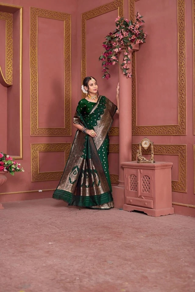 Traditional Soft Silk Weaving Banarasi Wedding Wear Sari With Blouse 11-VF image 6