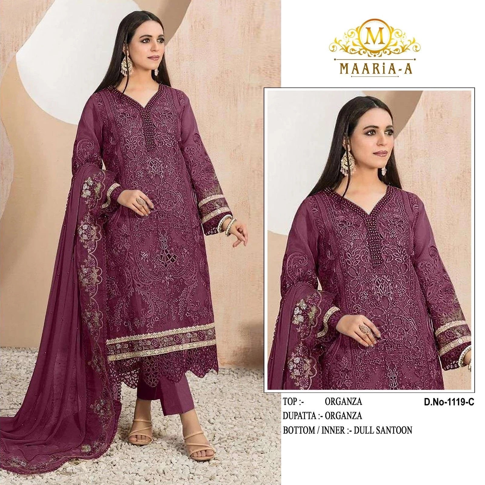 Classic Heavy Organza With Embroidery Work Top Bottom & Dupatta For Womens 12-RD image 3