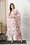 White Beautiful Printed Flared Dress Classic And Stylish Top With Dupatta 12-VC image 3