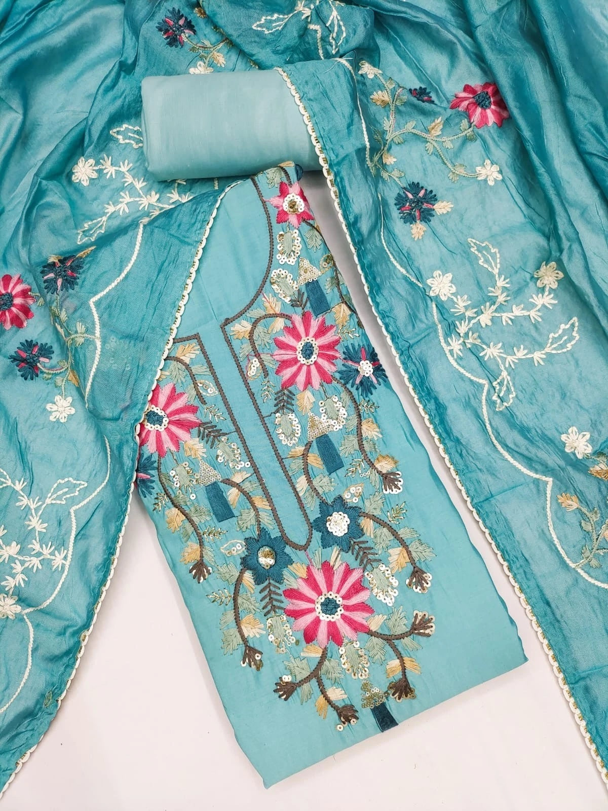 Fancy Traditional Beautiful Roman Silk Designer Top Bottom & Dupatta 12-VF image 5