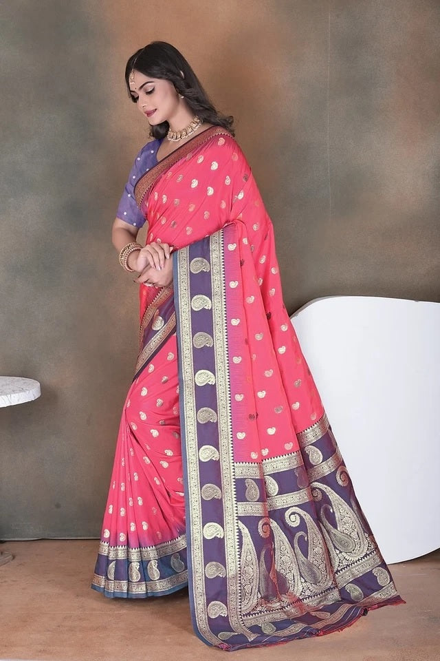 Elegant Soft Silk Saree Weaving Heavy Banarasi Pallu Sari With Blouse 11-VF image 3
