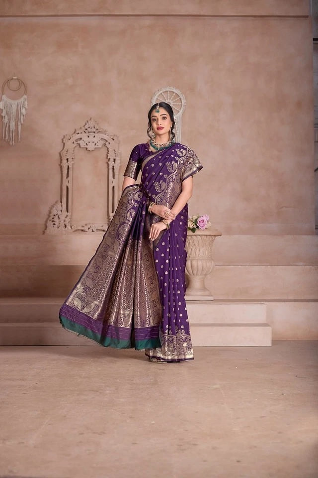 Wedding Soft Silk Banarasi Jari Work Festival Wear Sari With Blouse11-VF image 6