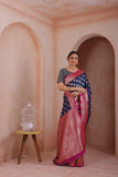 Indian Soft Silk Weaving Saree With Banarasi Jari Work With Blouse 11-VF image 2