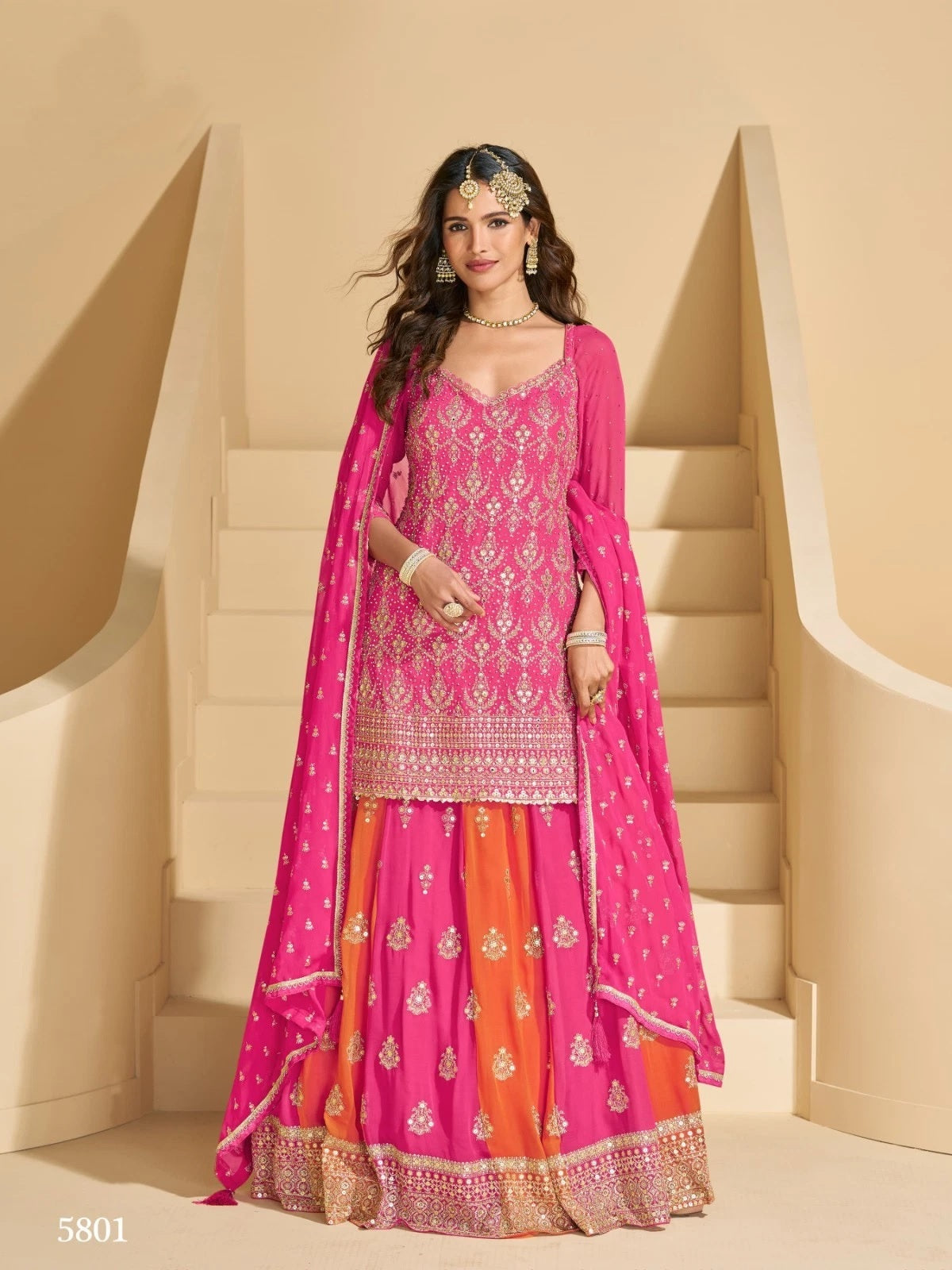 Real Georgette Traditional Wedding Wear Top Lehenga/Palazzo & Duppatta 12-RD image 2