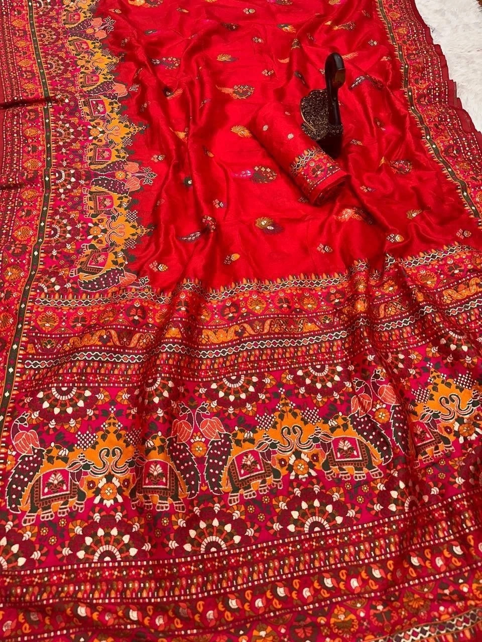 Pure Soft Rajwadi Pashmina Silk Weaving Saree Traditional Sari With Blouse 11-SS image 2