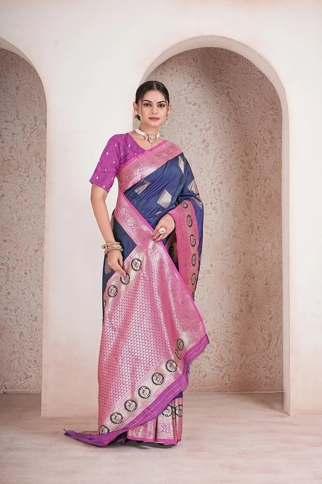 Traditional Soft Silk Weaving Heavy Banarasi Pallu Sari With Blouse 11-VF image 10