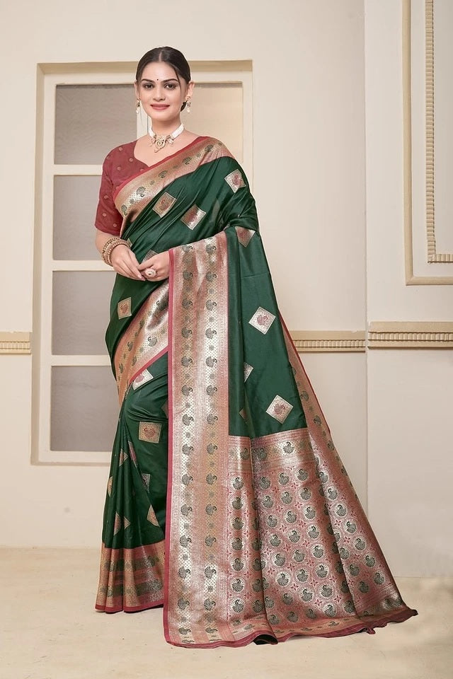 Wedding Soft Silk Saree Weaving Heavy Banarasi Pallu With Blouse 11-VF image 3