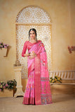 Traditional Colourful Pure Linen Digital Print Saree With Blouse11-VF image 2