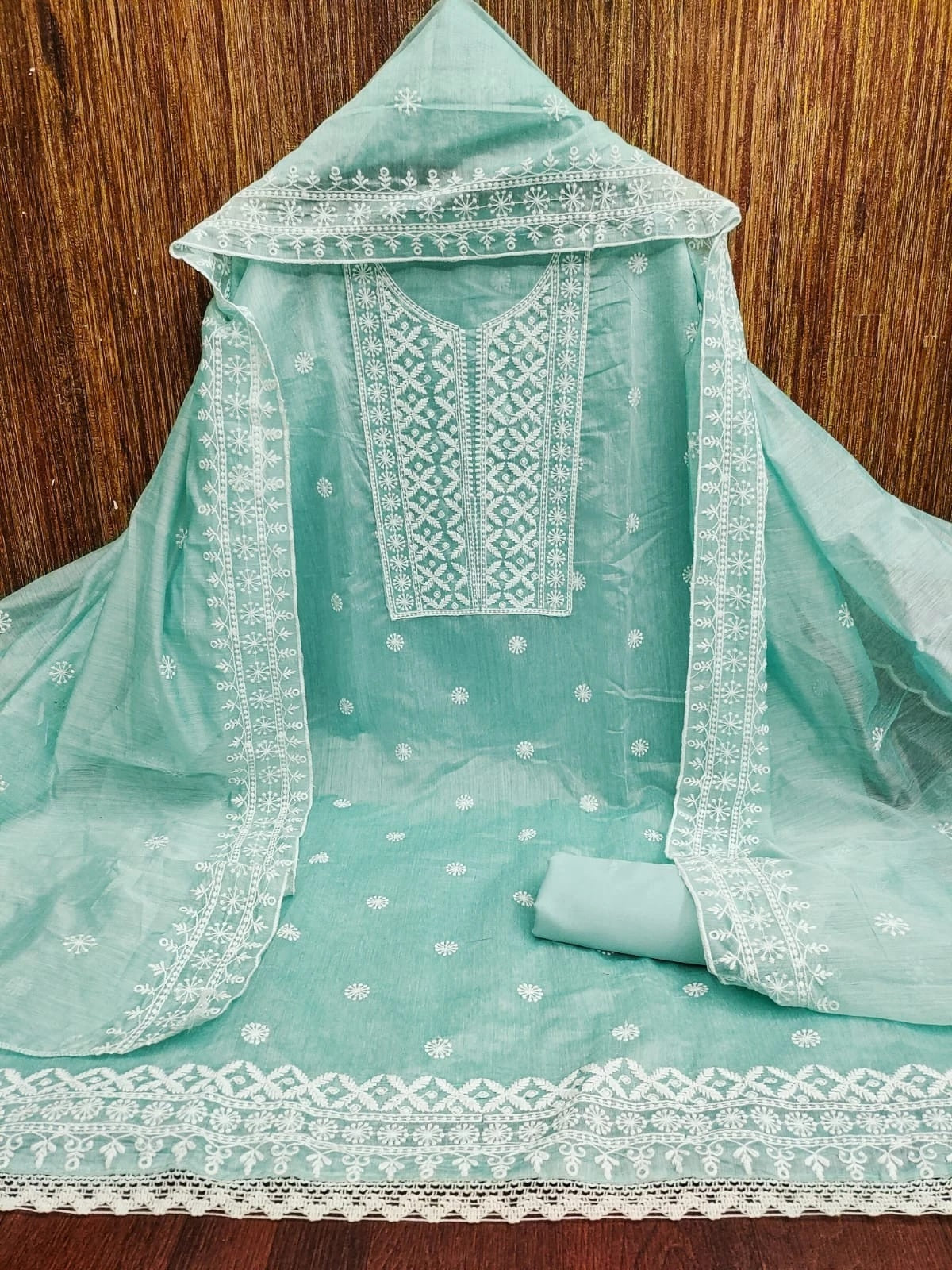Traditional Wedding Wear Designer Indian Chanderi Work Top Bottom&Dupatta 12-VF image 6