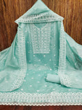Traditional Wedding Wear Designer Indian Chanderi Work Top Bottom&Dupatta 12-VF image 6