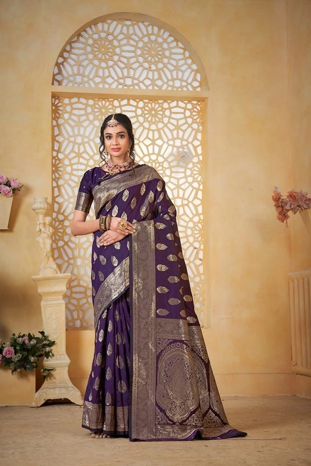 Festival Soft Silk Weaving Banarasi Jari Work Wedding Wear Sari With Blouse11-VF image 2
