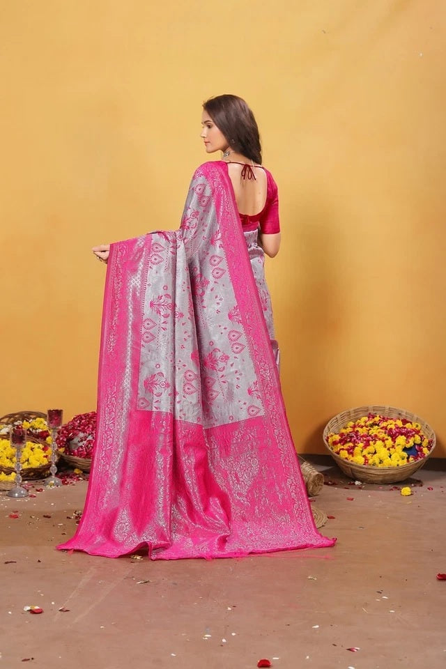 Kanjiwaram Silk With Rich Pallu Traditional Wear Sari With Blouse 11-VF image 14
