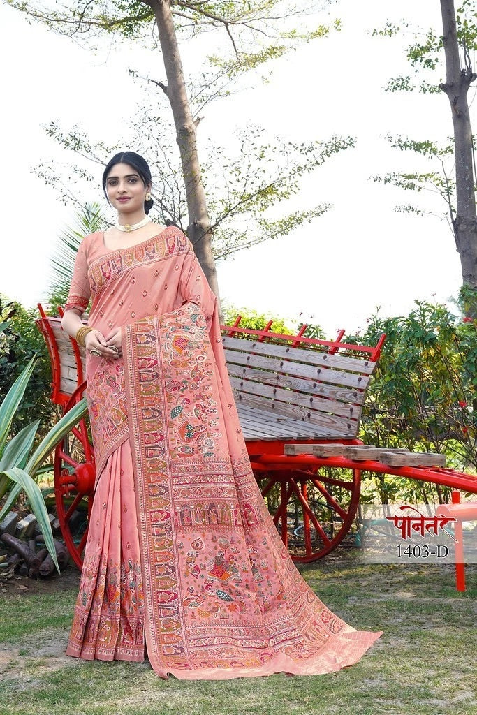 Traditional Soft Pure Silk Saree With Pashmina Design With Blouse 11-VF image 4